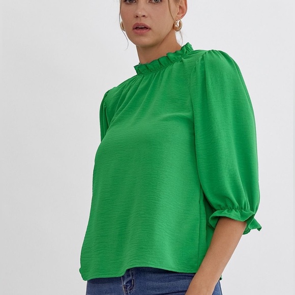 NWT Green 3/4 sleeve top - Picture 3 of 7